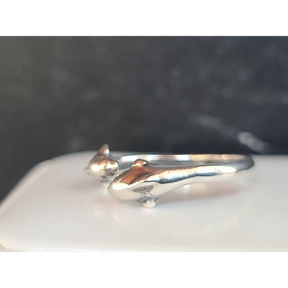 925 Sterling Silver Dolphin Bypass Ring Vintage SIZE US 6.75 - Picture 4 of 10